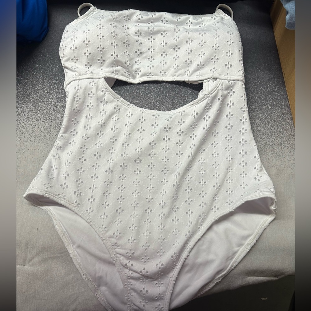 Elegant White Eyelet Women Swim One Piece
